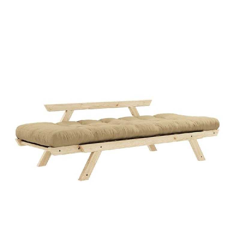 Banquette méridienne futon BEBOP - Pin naturel - Coloris beige blé - Couchage 75x200 cm - Convertible lit d'appoint_3