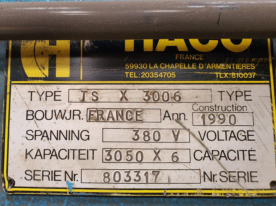 Cisaille guillotine hydraulique HACO TSX 3006 - capacité de coupe 6mm - longueur 3050mm - Année 1990_3