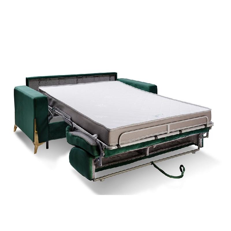 Canapé express Calypso convertible 3-4 places - Matelas 16cm - Pieds dorés - Velours vert - Fabrication italienne_3