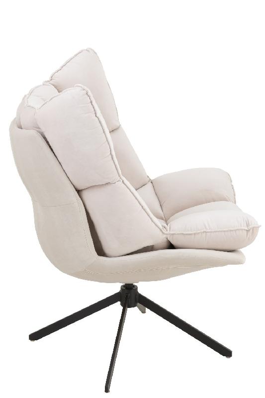 Fauteuil relax pivotant Pietra - tissu écru - design contemporain avec piètement étoile en métal noir_3