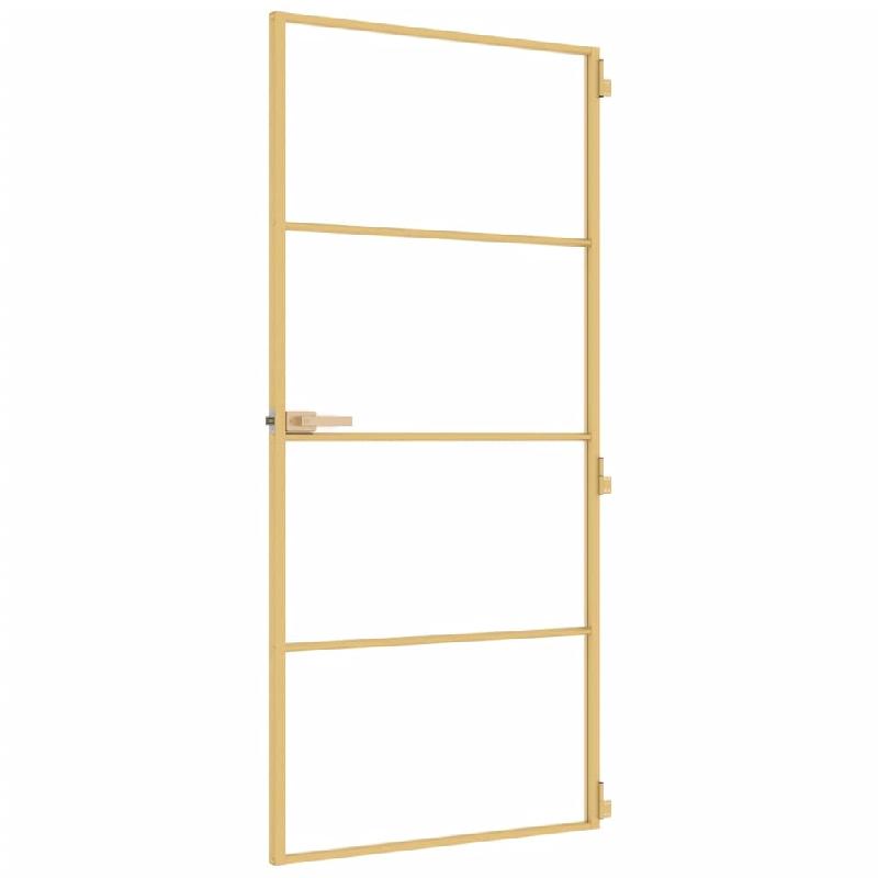 Vidaxl porte intérieure mince doré 93x201,5 cm verre trempé aluminium 155138_3