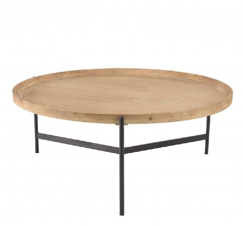 CORVIE - Table basse ronde 100x100 avec plateau naturel en MDF plaqué sapin et piètement en métal noir_3
