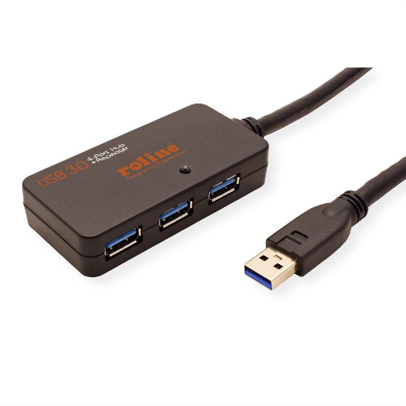 ROLINE Hub USB 3.2 Gen 1 4 ports avec Repeater, noir, 10 m_3