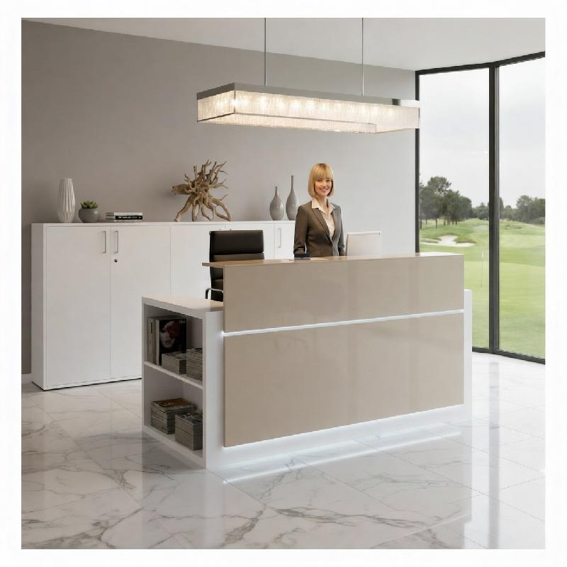 Banque d'accueil avec étagère intégrée Avant - Ofitres - 217, Blanc, Gauche, Oui, Beige brillant_0