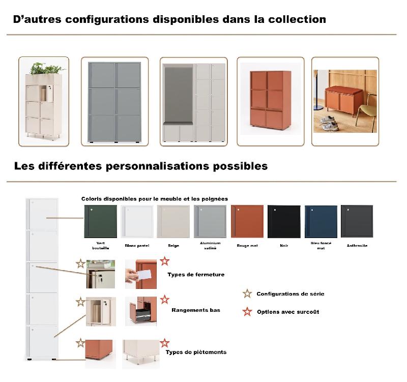 Meuble vestiaires 6 ou 8 cases - MDD - Beige, A clé, 2 x 3 cases, Petits pieds avec vérins_3