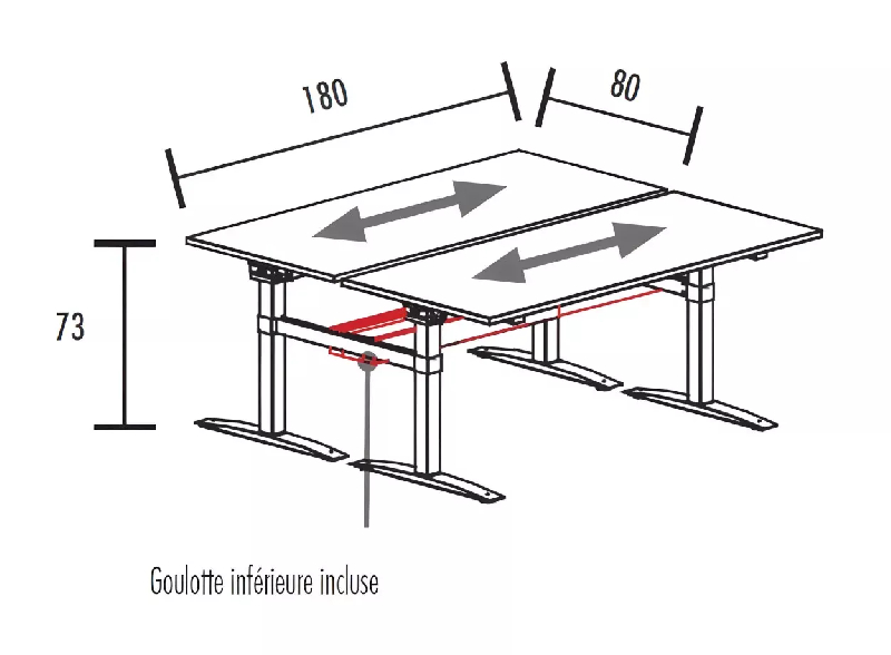 Bench vis-à-vis de 2 postes hauteur fixe goulotte incluse So Estella_3