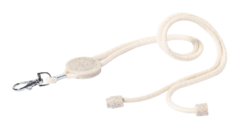 Tour de cou en coton - boucle de sécurité, mousqueton en métal et badge écologique en paille de blé - idéal pour le doming_3