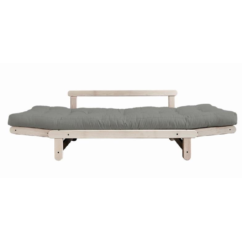 Banquette méridienne futon Beat - Pin naturel, tissu gray - Couchage 75x200 cm - Convertible et modulable_3