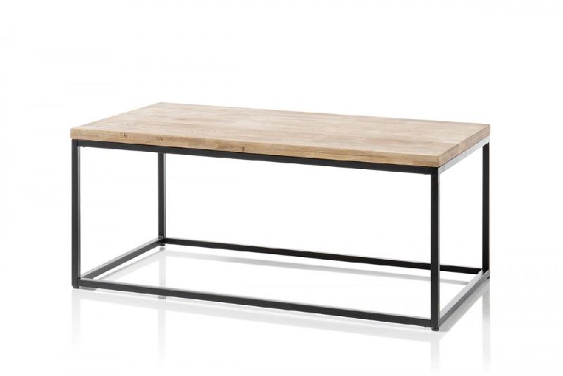 Table basse industrielle rectangulaire 110 cm Sacy - chêne massif huilé et métal noir laqué_3