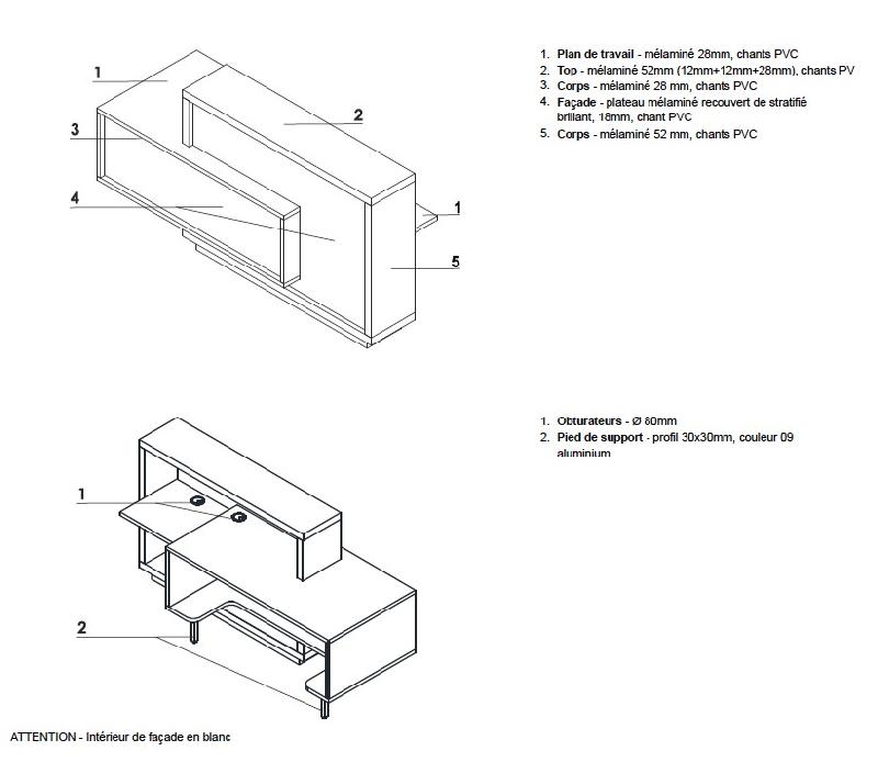 Bureau d'accueil original modèle Foro - MDD - Blanc, Blanc, A droite_3