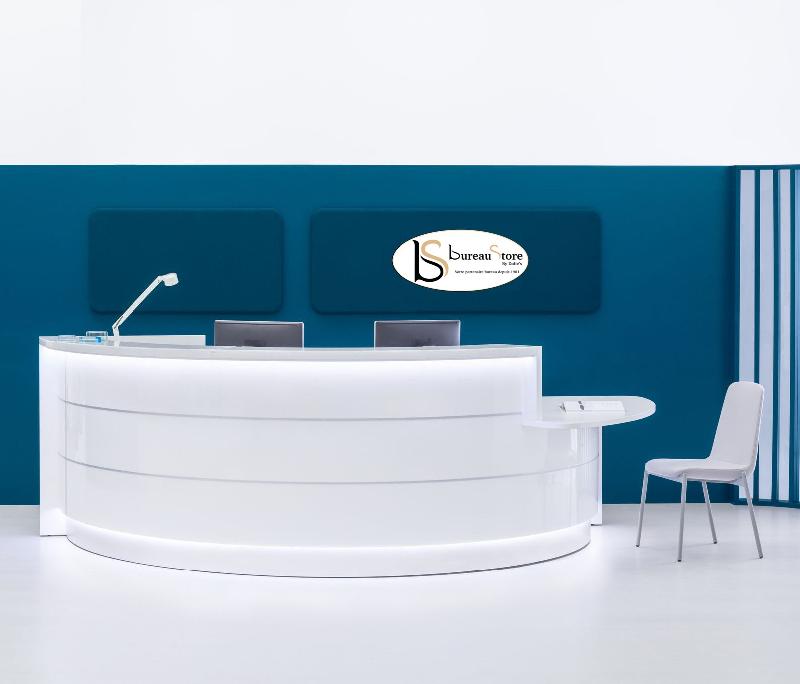 Comptoir d'accueil lumineux Valde - MDD - Blanc brillant, Droite_3