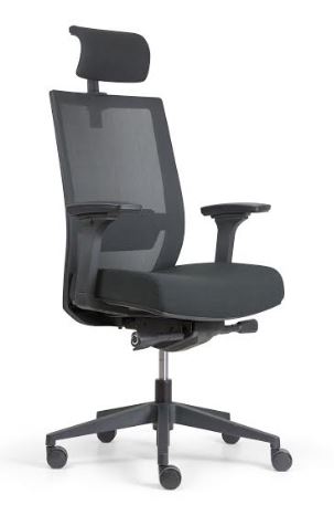 Fauteuil ergonomique Ergo - mécanisme synchrone, soutien lombaire réglable, accoudoirs et têtière ajustables, dossier en résille noire_4