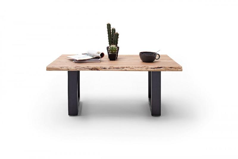 Table basse Claren - plateau 110 cm en acacia massif naturel - piétement en U laqué anthracite_3