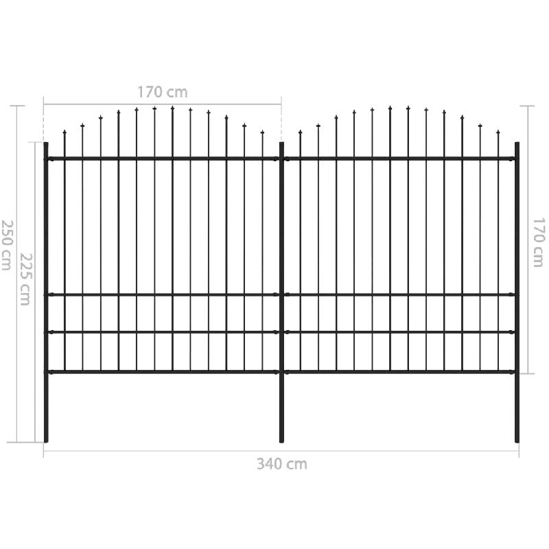 Vidaxl clôture de jardin à dessus en lance acier (1,75-2)x3,4 m noir 277749_3