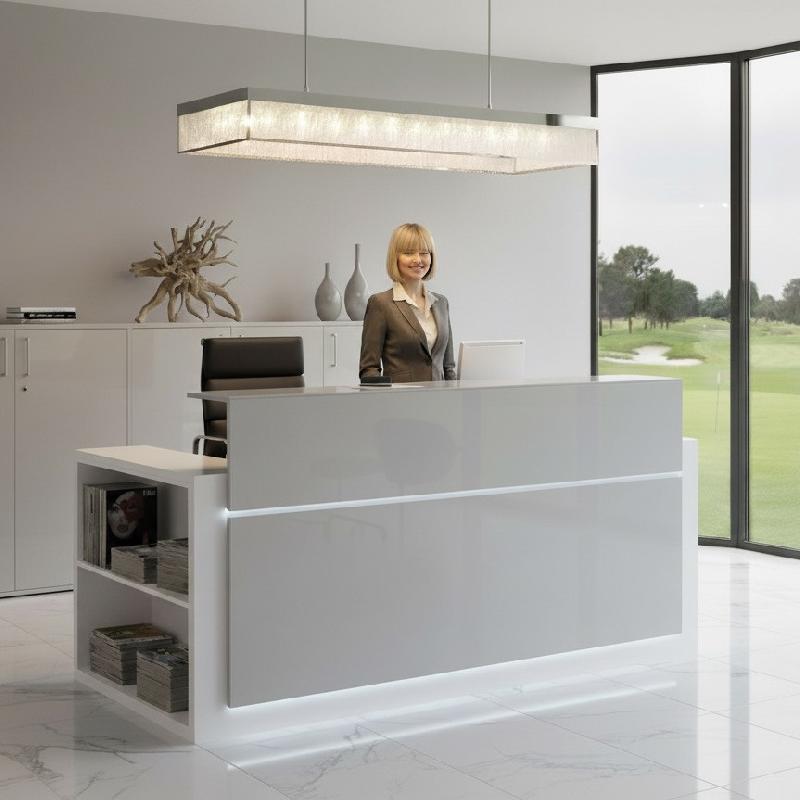 Banque d'accueil avec étagère intégrée Avant - Ofitres - 177, Blanc, Gauche, Oui, Gris brillant_3