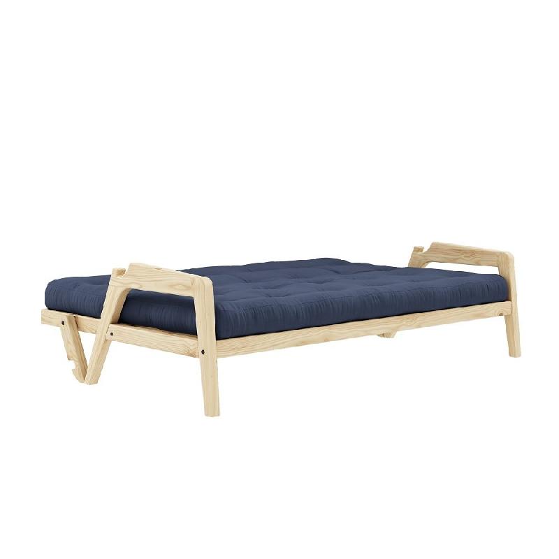 Canapé convertible futon GRAB - Pin naturel - Coloris marine - Couchage 130 x 190 cm - Style scandinave_3