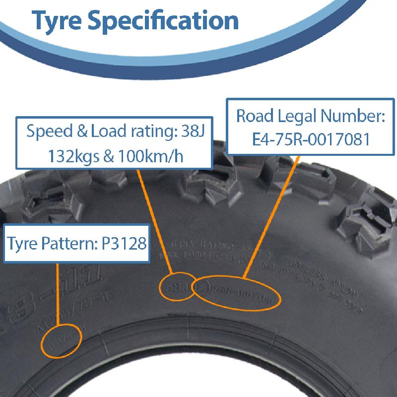 23x8-11 Quad ATV Tyre 6-ply Journey P3128 E-Marked Road Legal Tubeless 205/75-11_3