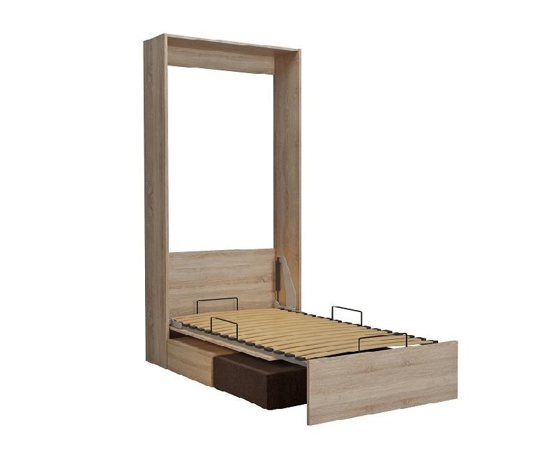 Armoire lit escamotable Dynamo Sofa - canapé intégré - chêne naturel - tissu marron - couchage 90x200 cm_3