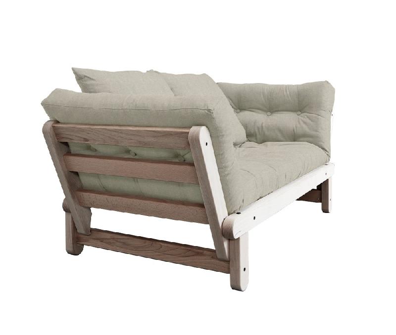 Banquette méridienne convertible futon BEAT - Pin naturel - Tissu lin - Couchage 75x200 cm_3