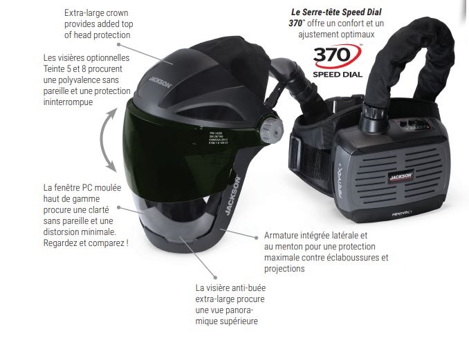 Système de filtration motorisé et ventilé AIRMAX+ avec visière intégrale QUAD 500 - PRVV20 - 8 vitesses - Jackson Safety_3