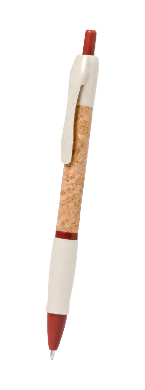Stylo à bille écologique - corps en liège naturel et paille de blé - encre bleue - couleur rouge_3