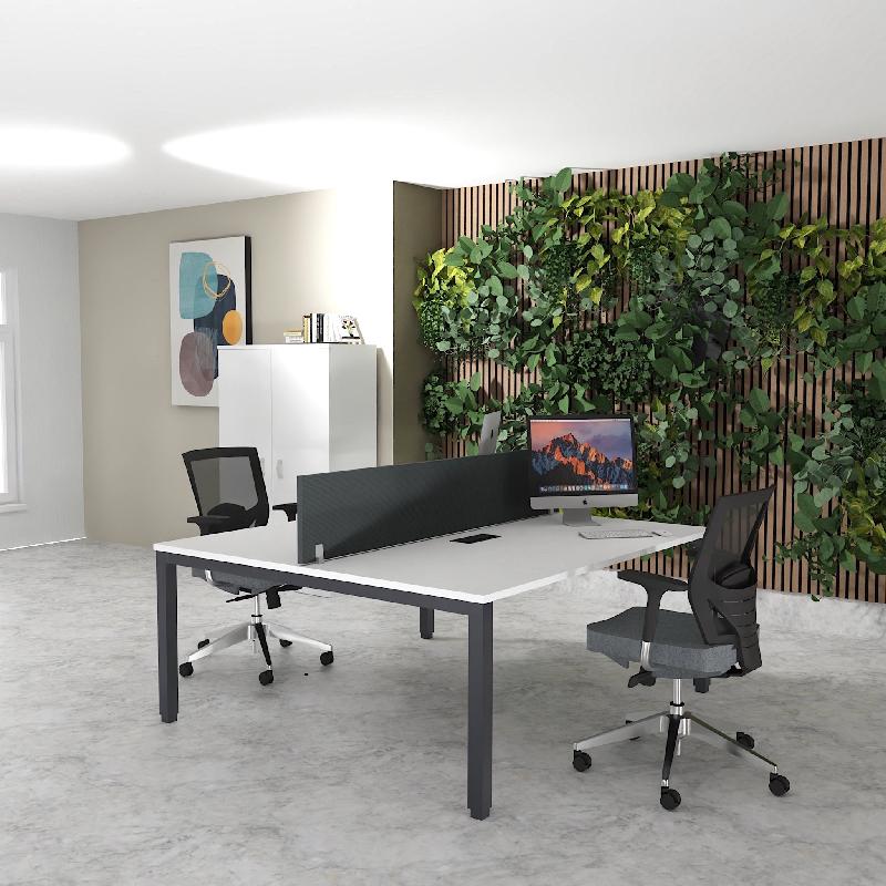 Bureau 2 personnes Tempo avec passe-câbles  - Mobel Linea - 140, Anthracite, Blanc_3