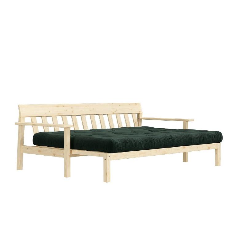 Canapé convertible futon UNWIND - Pin naturel - Coloris algue - 130 x 190 cm - Style scandinave_3
