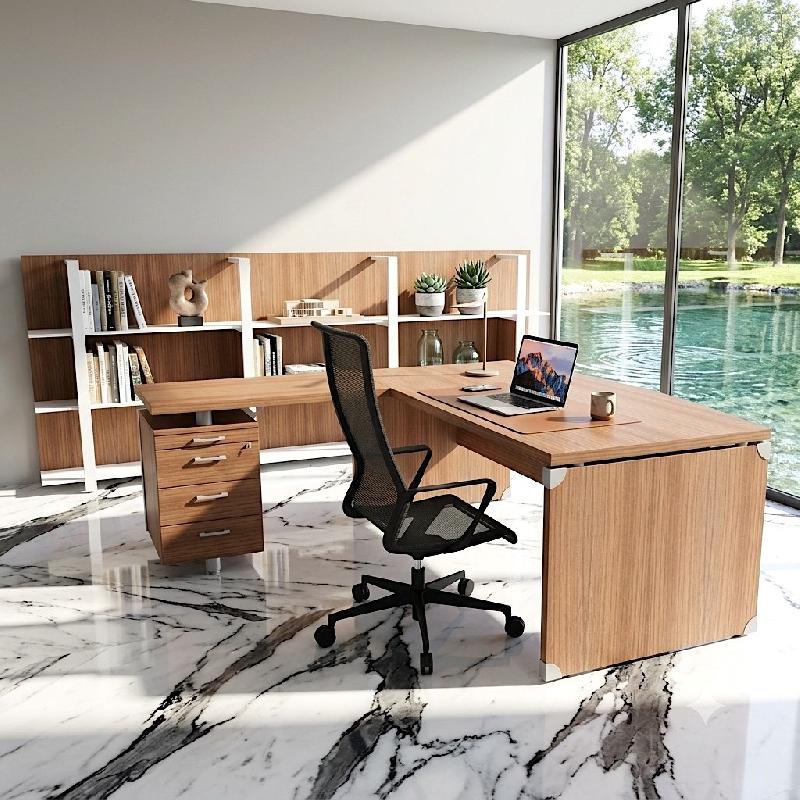 Bureau d'angle X time Stop avec retour - Quadrifoglio. - 160, Noyer canaletto, 3 tiroirs_3