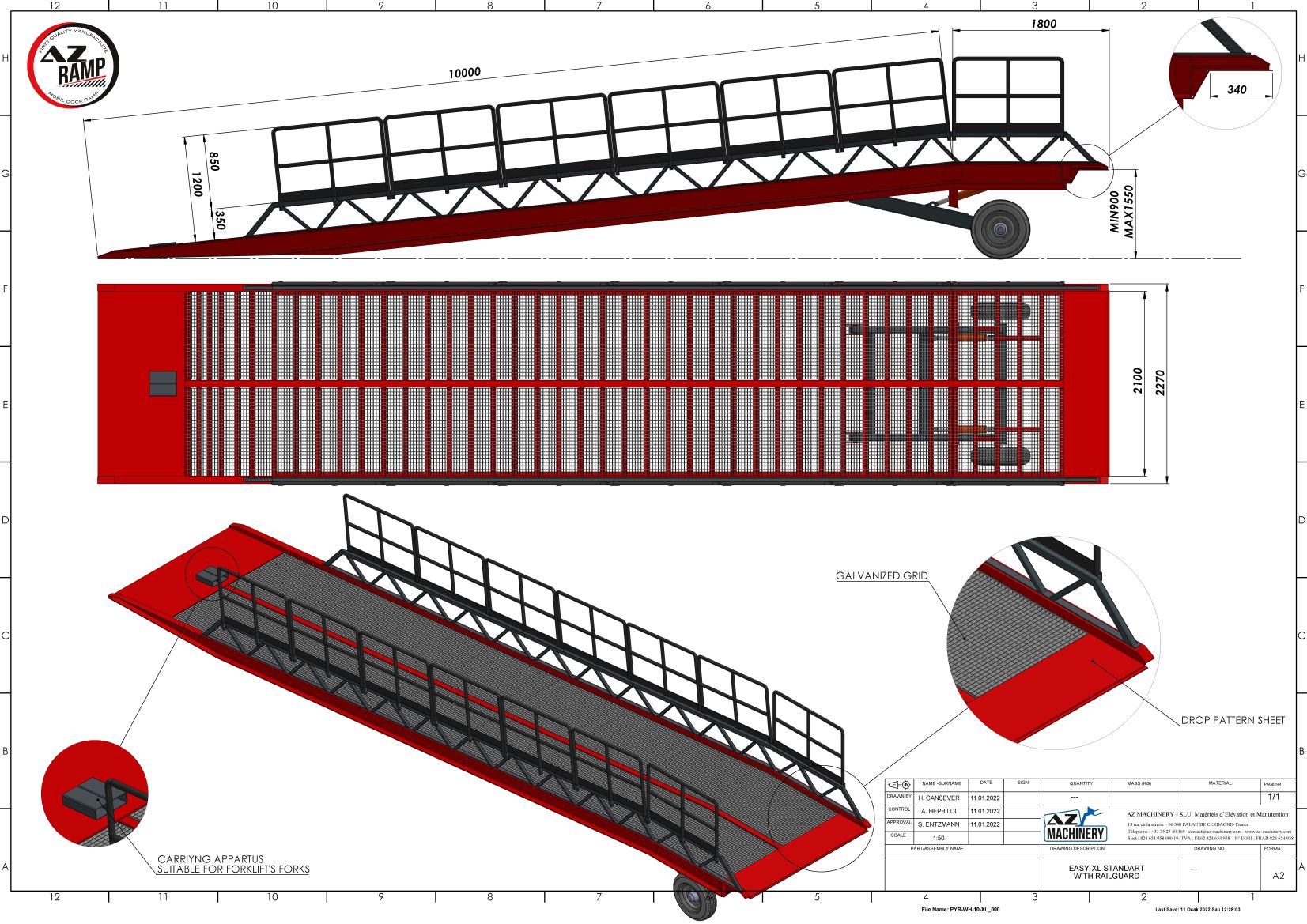 Rampe de quai mobile AZ RAMP EASY XL RL - Sol meuble ou non fini - Capacité 6T à 20T - Pente 10m - Largeur 210cm_3