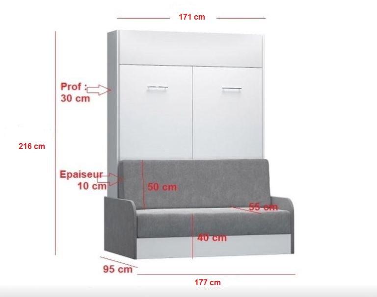 Armoire lit escamotable Dynamo Sofa - canapé avec accoudoirs en microfibre gris - couchage 160x200 cm_3
