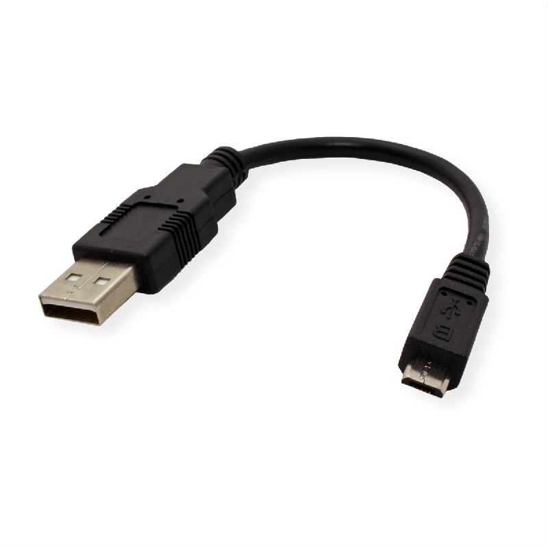 ROLINE Câble USB 2.0, USB A mâle - Micro USB B mâle, noir, 0,15 m_3