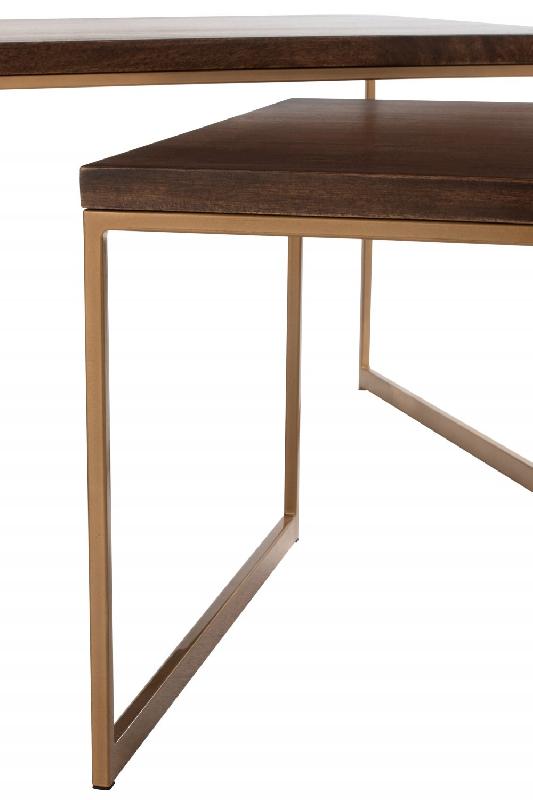 Table basse salon 3 parties BIOR - bois de manguier brun foncé et métal doré - pratique et design_3