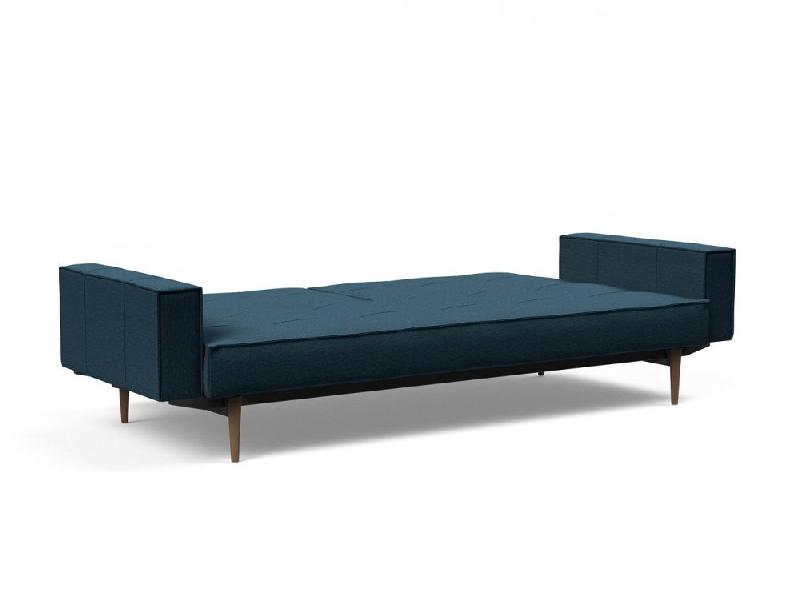 Canapé convertible Splitback Styletto avec accoudoirs - pieds fuseau chêne noyer - tissu Argus Navy Blue - couchage 115x210 cm_3