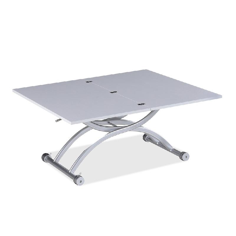 Table basse relevable extensible Hirondelle compacte - Mélaminé chêne blanc 100 x 57/114 cm - Design moderne et gain de place_3