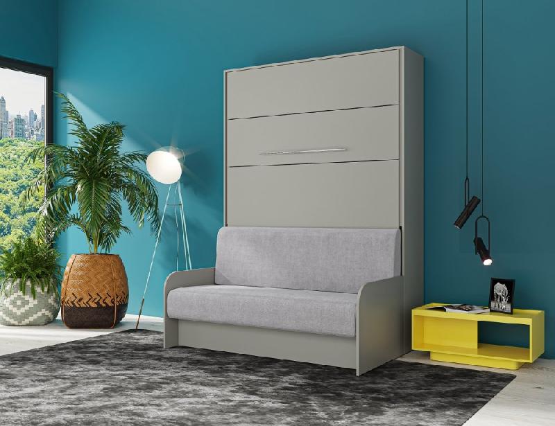 Armoire lit escamotable Sofa Automatica 140 cm - mélaminé gris avec canapé microfibre intégré_3