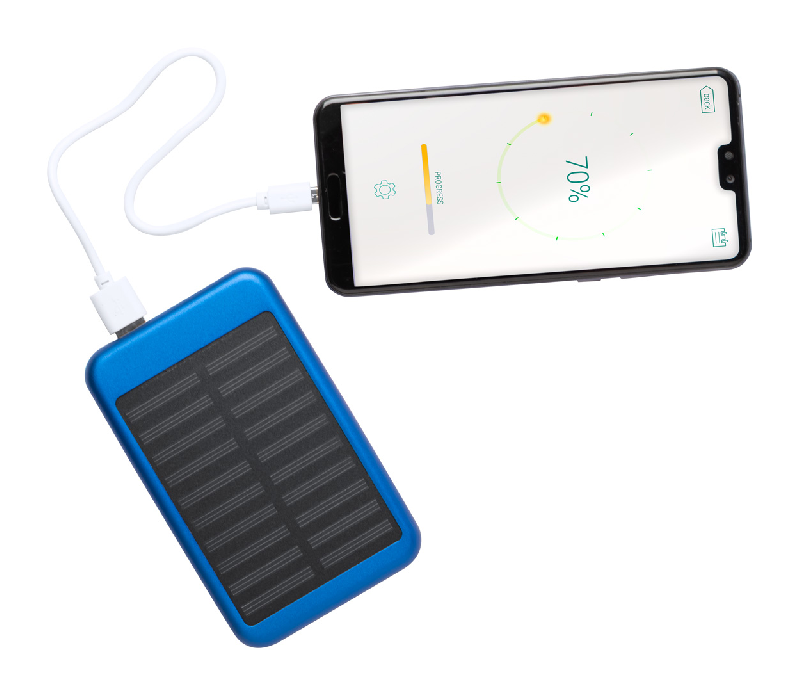 Power bank en aluminium - 4000 mAh - Chargeur solaire et micro USB - Couleur bleu_3