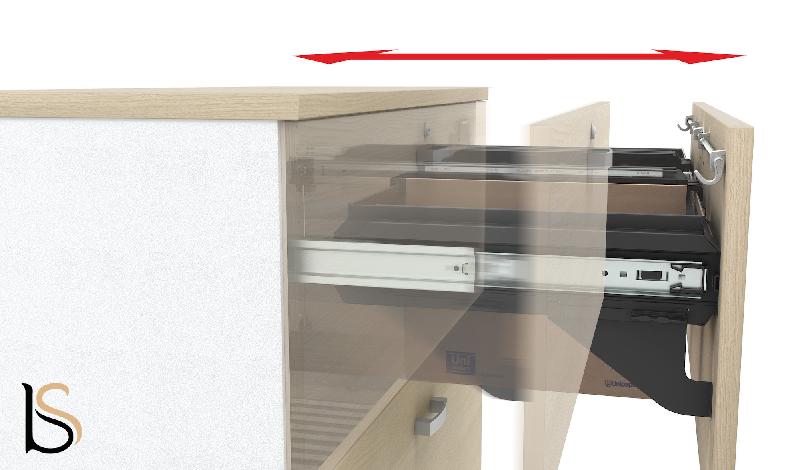 Armoire basse pour dossiers suspendus - Mobel Linea - 80, Blanc pastel, Acacia clair_3