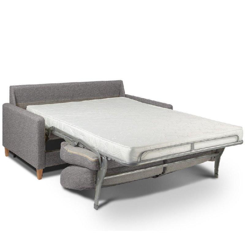 Canapé convertible OGGETTO - Matelas 16 cm - Système express - Sommier à lattes 160 cm - Tweed gris clair - Renatonisi_3