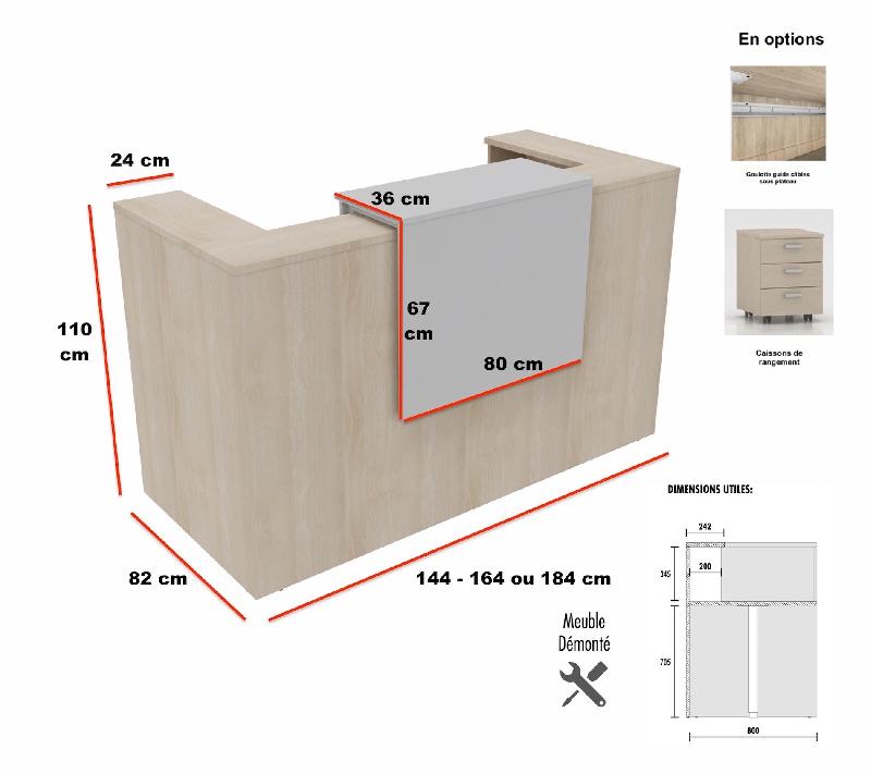 Comptoir d'accueil Delta First avec réhausse - Mobel Linea. - 144, Blanc mat, Chêne veiné_4