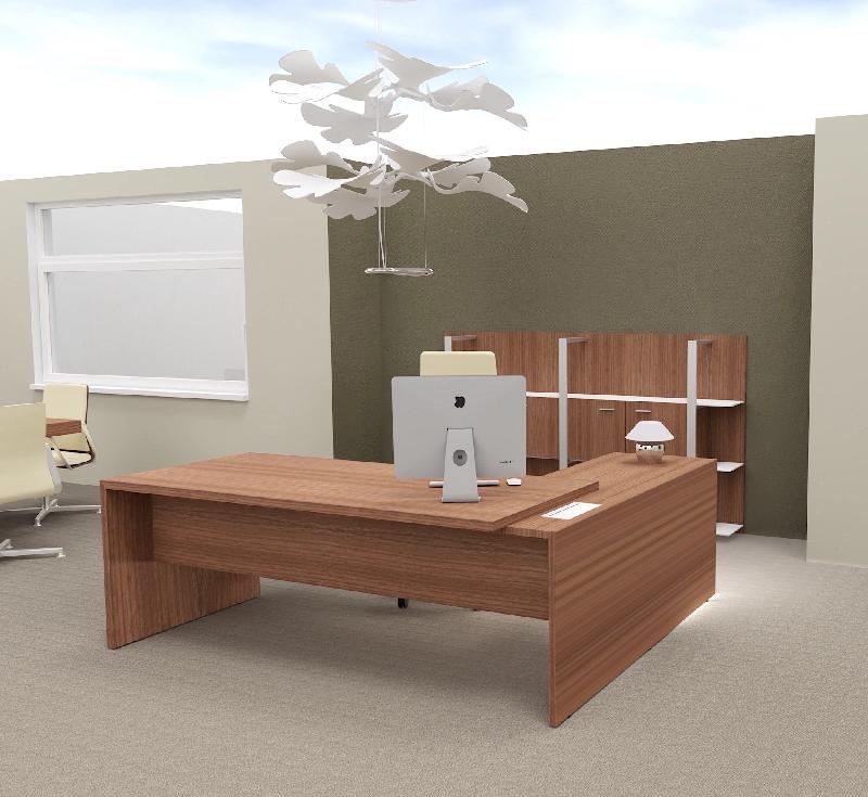 Bureau avec retour T45 finition bois- Quadrifoglio. - 200, Noyer canaletto, Gauche_3