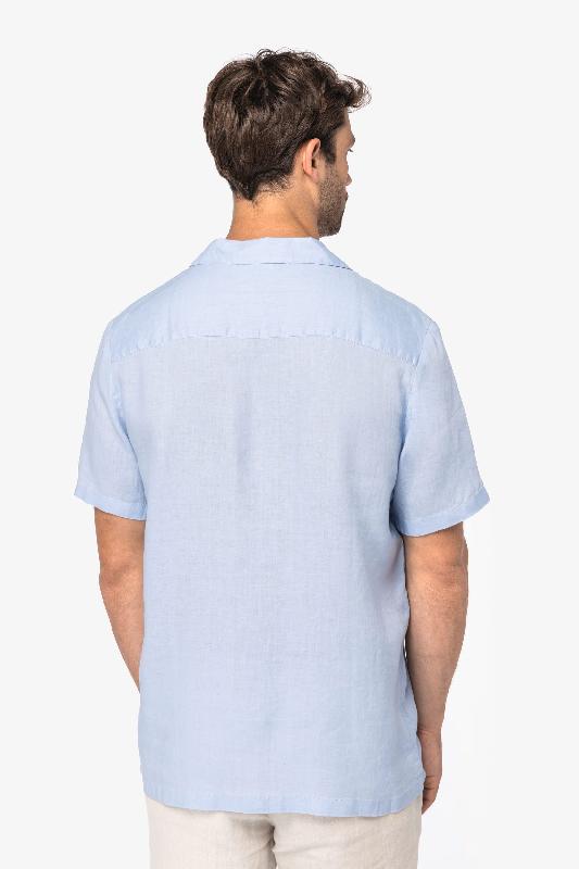 Chemise de travail à col bowling en lin homme - Réf: NS509 - Native Spirit - tissu durable et thermorégulateur_3
