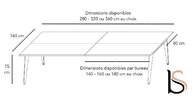 Bureau bench 4 personnes Pigreco - Martex. - Blanc, 280, Titane_3