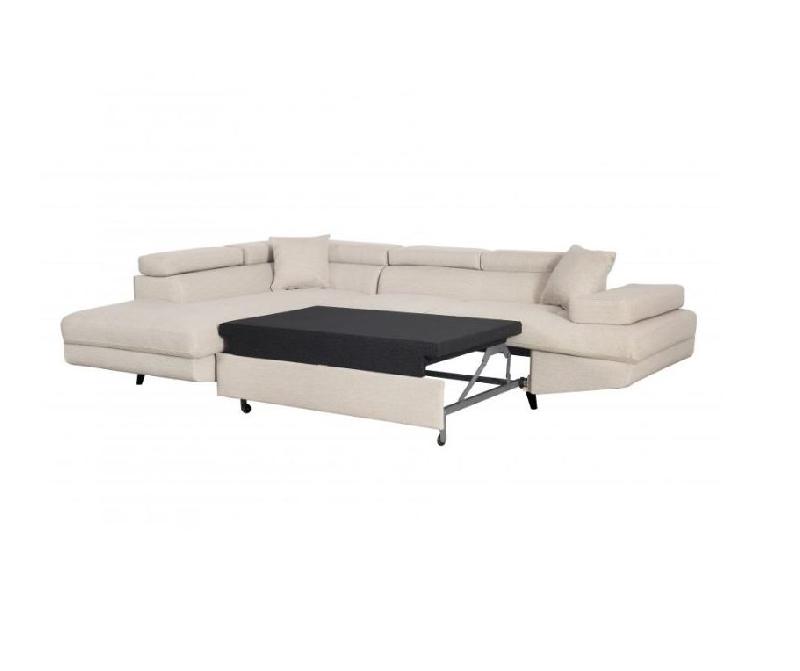 Canapé d'angle méridienne gauche RINO convertible beige avec coffre de rangement - pieds laqués noirs - 3 têtières réglables et 2 coussins déco_3