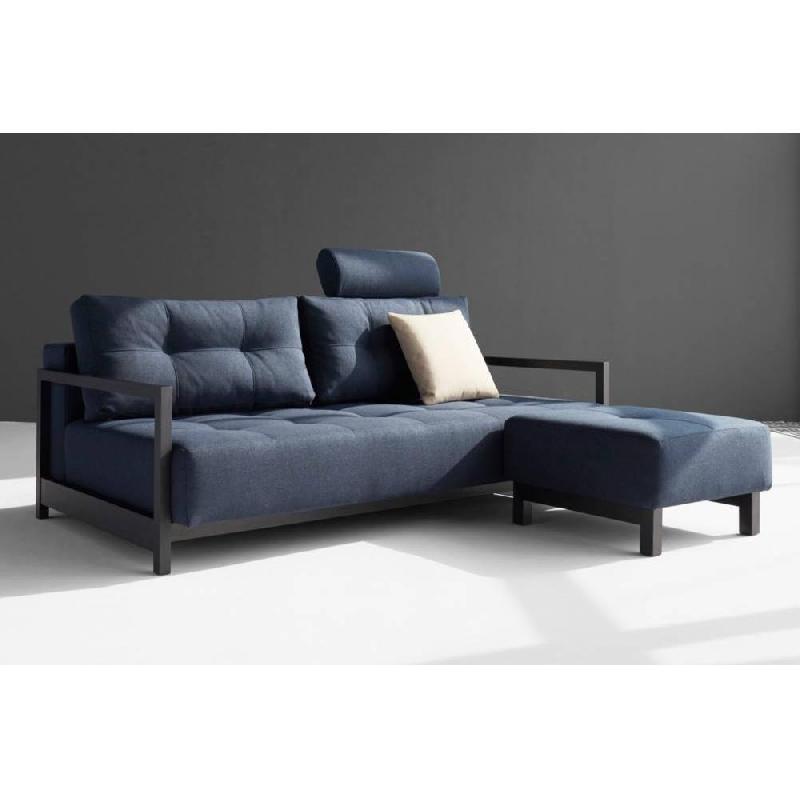 Innovation Living - Canapé convertible design Bifrost Deluxe 155x200 cm - Tissu Mixed Dance Blue avec accoudoirs bois_3