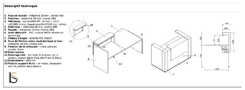 Grand bureau d'accueil droit Tera - MDD - 244, Blanc, Avec réhausse lumineuse_3