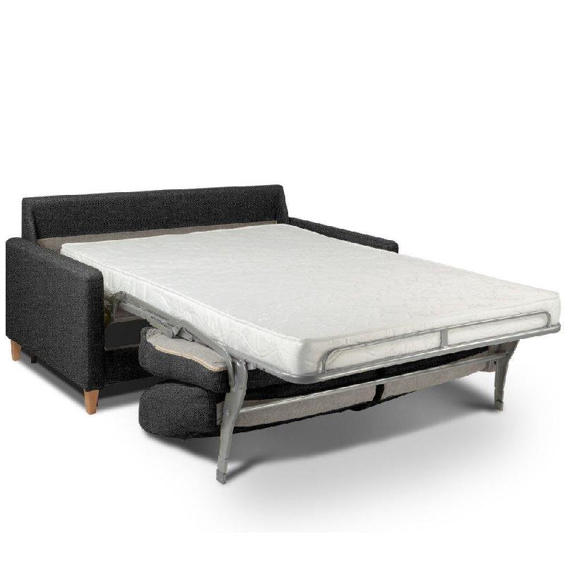 Canapé convertible OGGETTO - Matelas 16 cm - Système express - Sommier à lattes 160 cm - Tweed gris graphite - Renatonisi_3