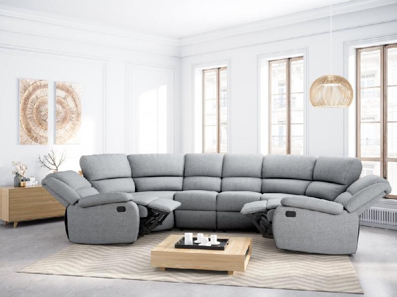 Canapé panoramique de relaxation 8 places MOSA - tissu gris - dossiers inclinables et repose-pieds_3