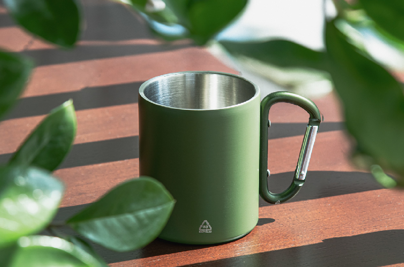 Mug thermos - double paroi en acier inoxydable recyclé avec poignée mousqueton - 300 ml - couleur verte_3