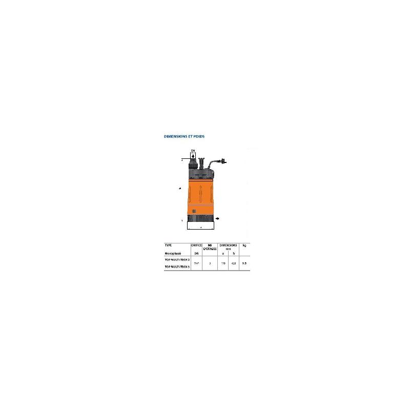Pompe immergée - 230V - 0.55 kW - Moteur électrique monophasé avec turbines et chemise inox_3