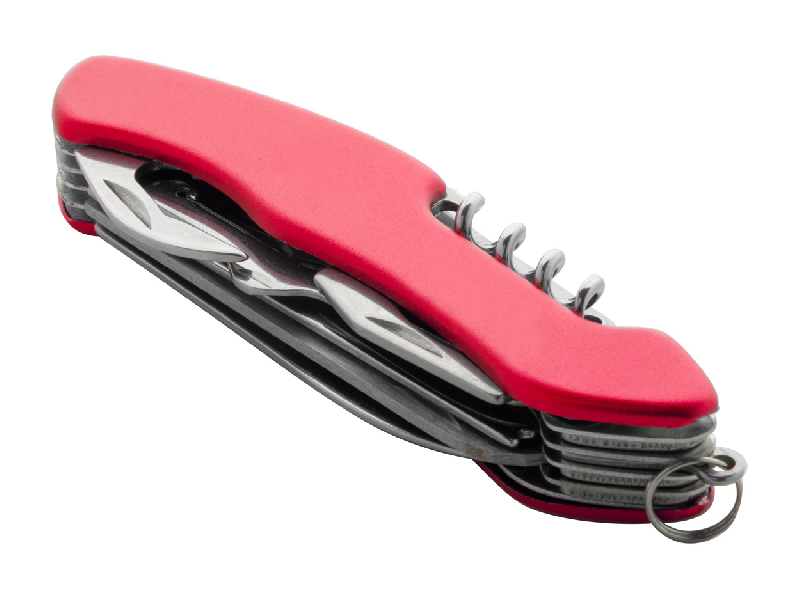 Couteau de poche multifonctions - acier inoxydable - 12 fonctions - manche aluminium - couleur rouge_3